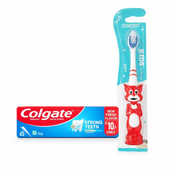 Premium quality soft cool cat plastic toothbrush for kids with colgate toothpaste 16 gm pack