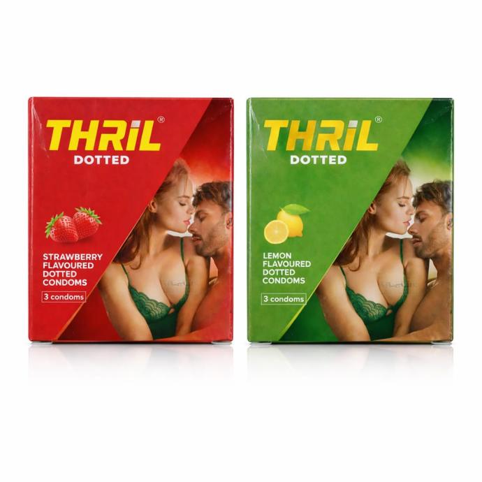 Thril dotted lemon flavoured condom,thirl dotted strawberry flavoured condom pack of 2