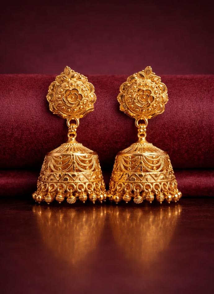 Gold plated rose design earrings for girls and women