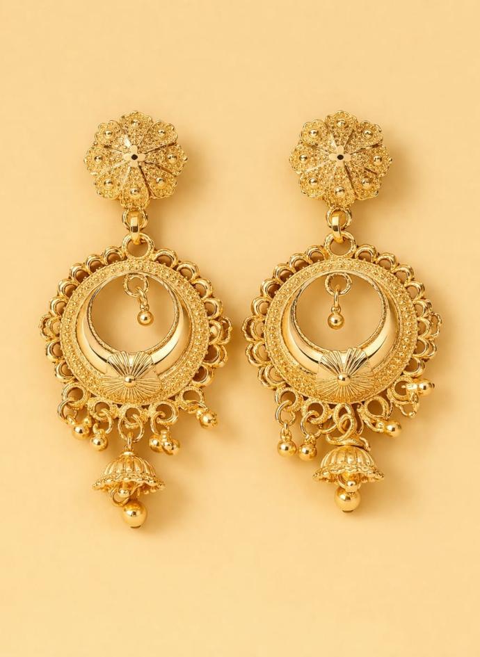 Gold plated chandrabali design earring for girls and women