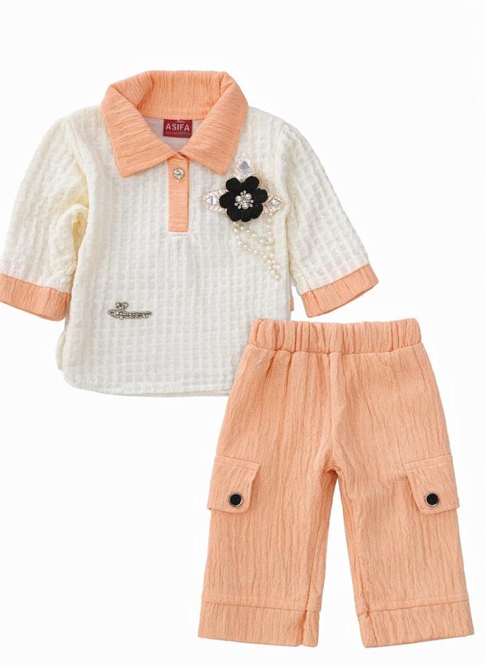 Stylish queen girls' orange top and bottom set S