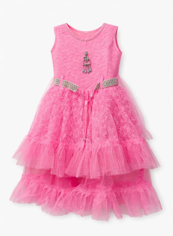 Buy girls sleeveless fit and flare pink frock