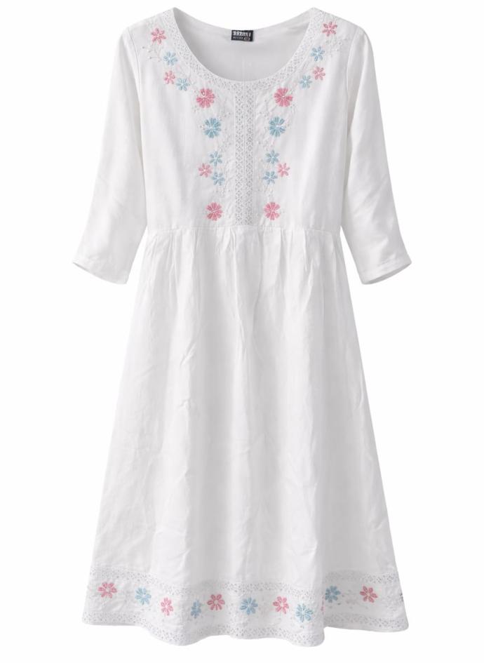 Floral embroidered white cotton gown for girls