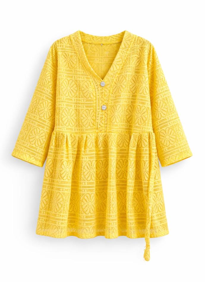 V neck beautiful yellow kurta for girl's