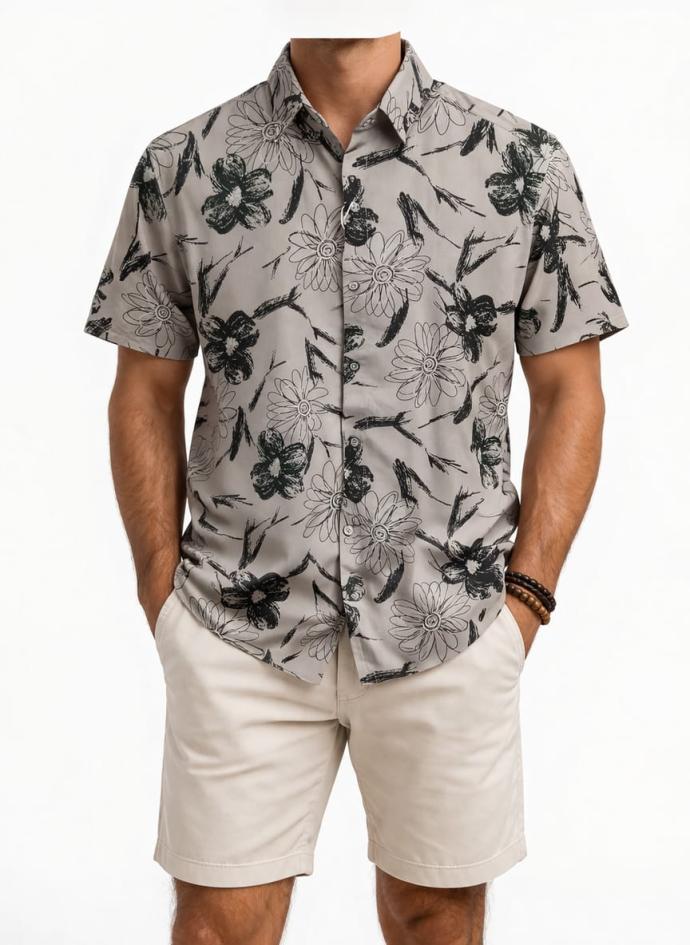 Men printed polo neck cotton blend shirt