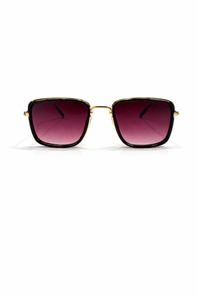 Unisex retro square metal frame purple sunglass for men and women