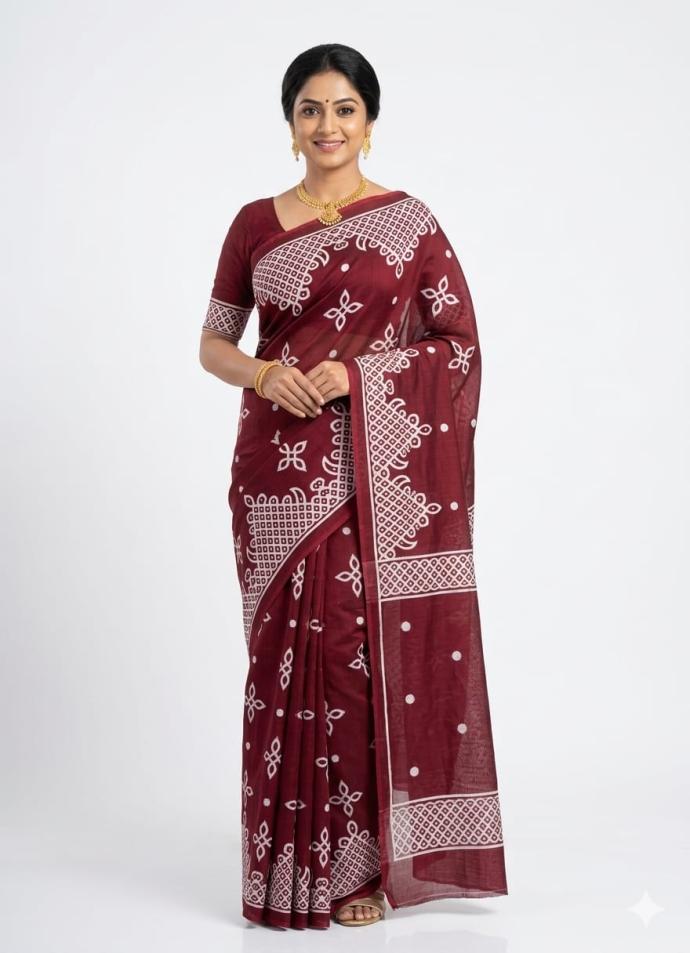 Daily wear red color printed cotton saree for women's