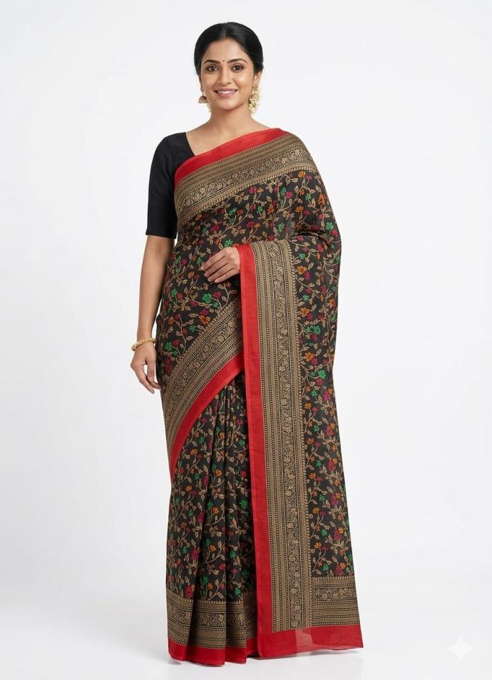 Daily wear floral printed cotton saree for women