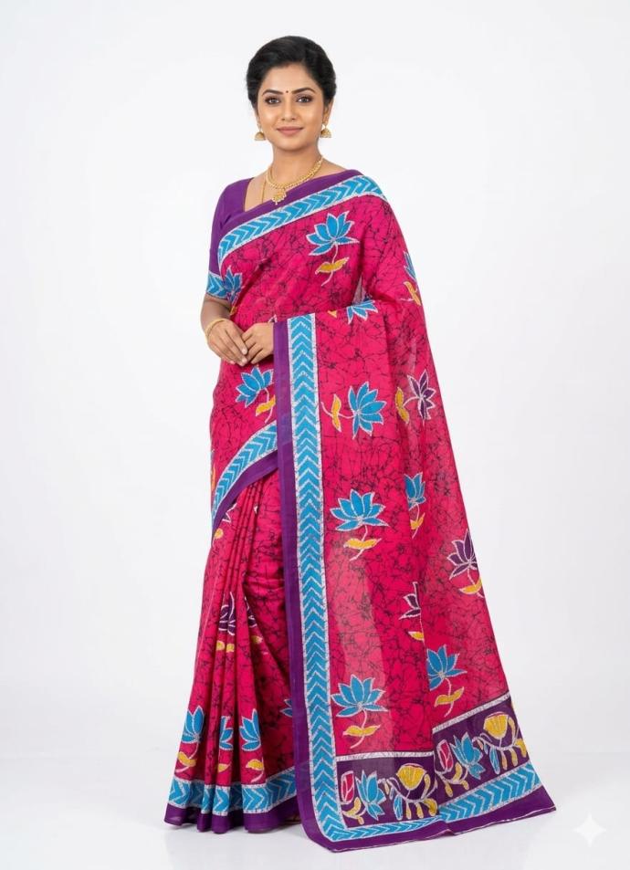 Daily wear red color printed cotton saree for women