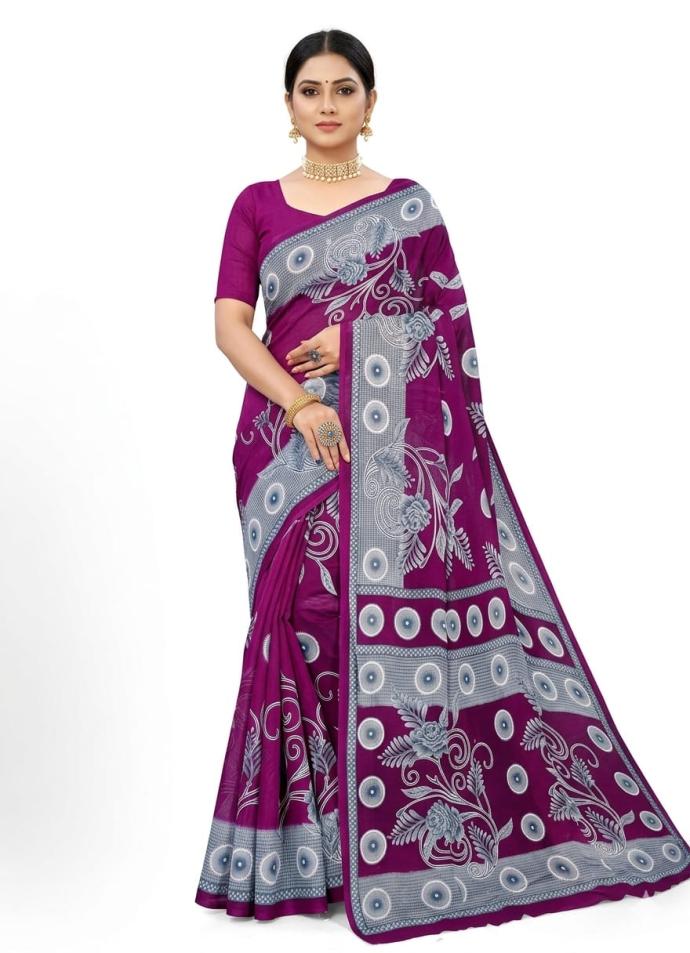 Stylish purple color printed cotton saree for women