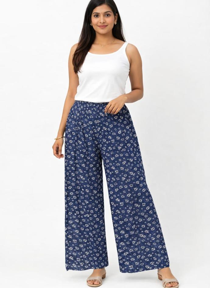 Buy cotton blue palazzo pants for girls and women