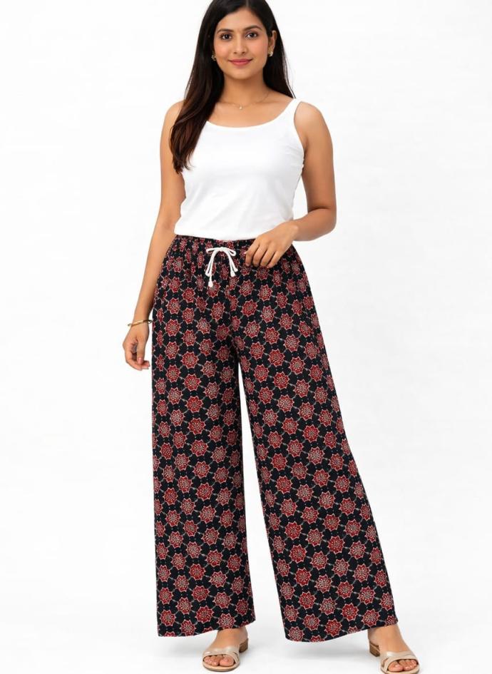 Buy cotton red palazzo pants for girls and women