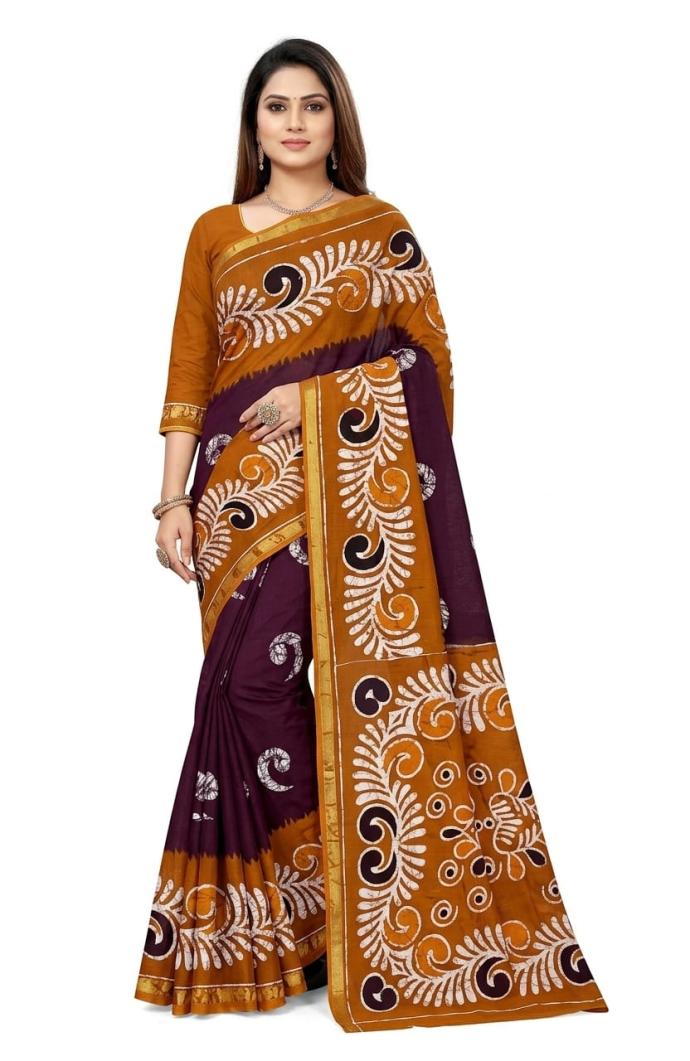 Daily wear stylish maroon color cotton printed saree