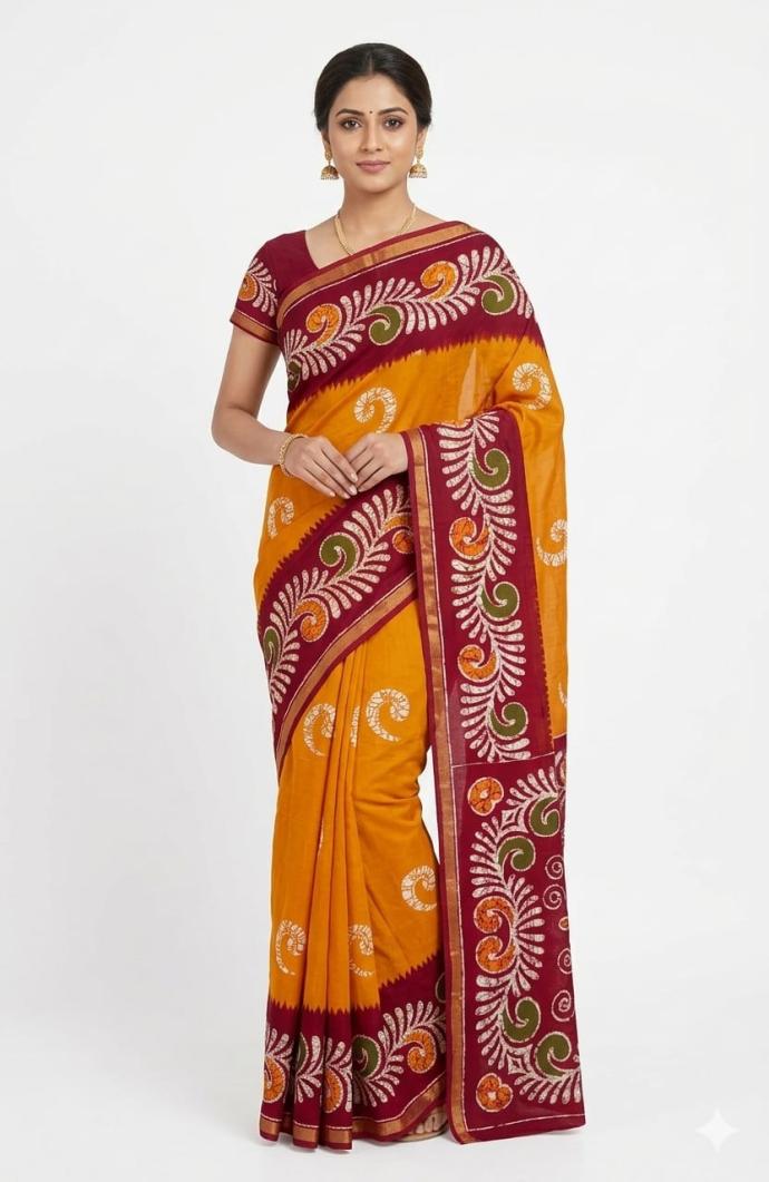 Daily wear stylish yellow color cotton printed saree