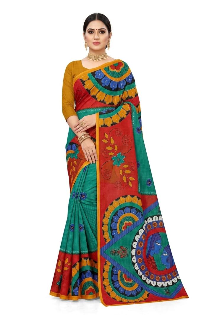 Green color batik print designer cotton saree