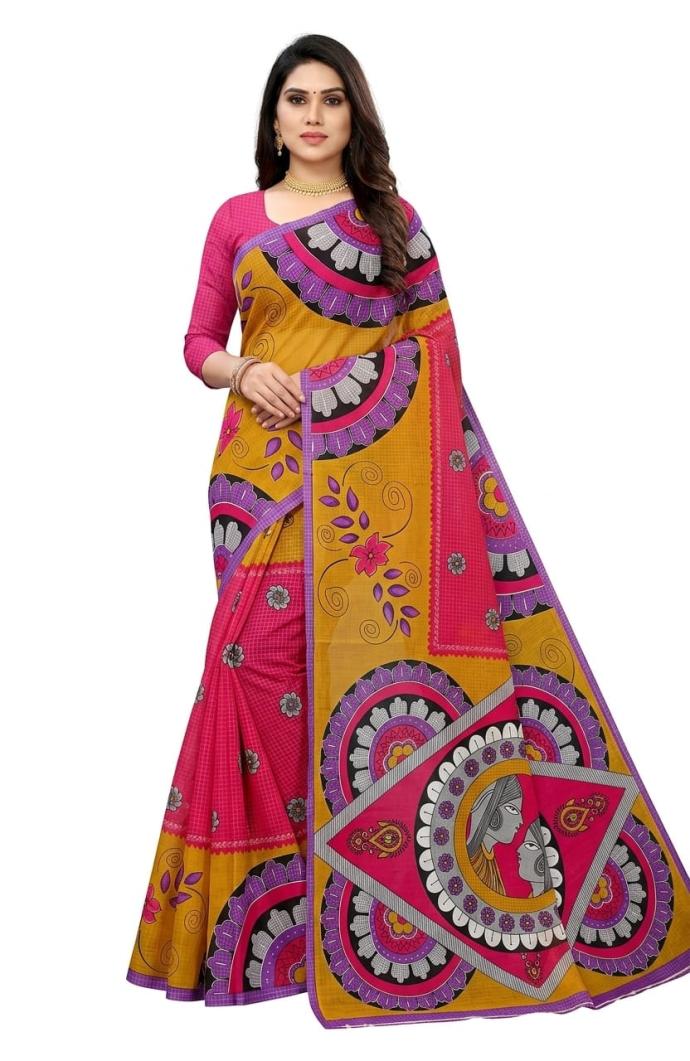 Pink color batik print designer cotton saree