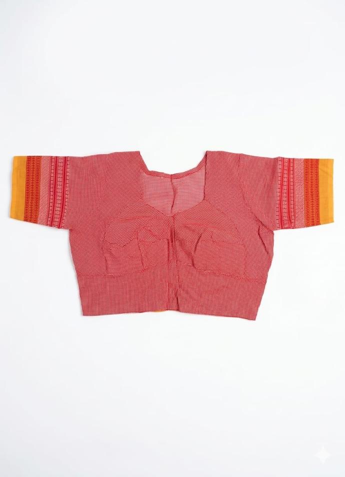 Boat neck red color cotton blouse for women