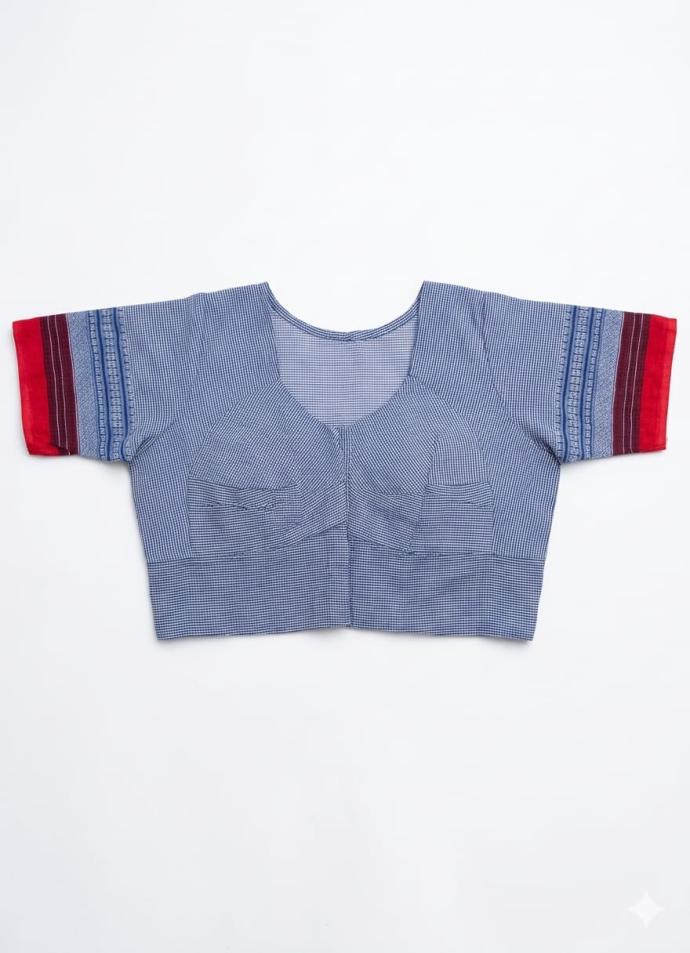 Boat neck blue color cotton blouse for women