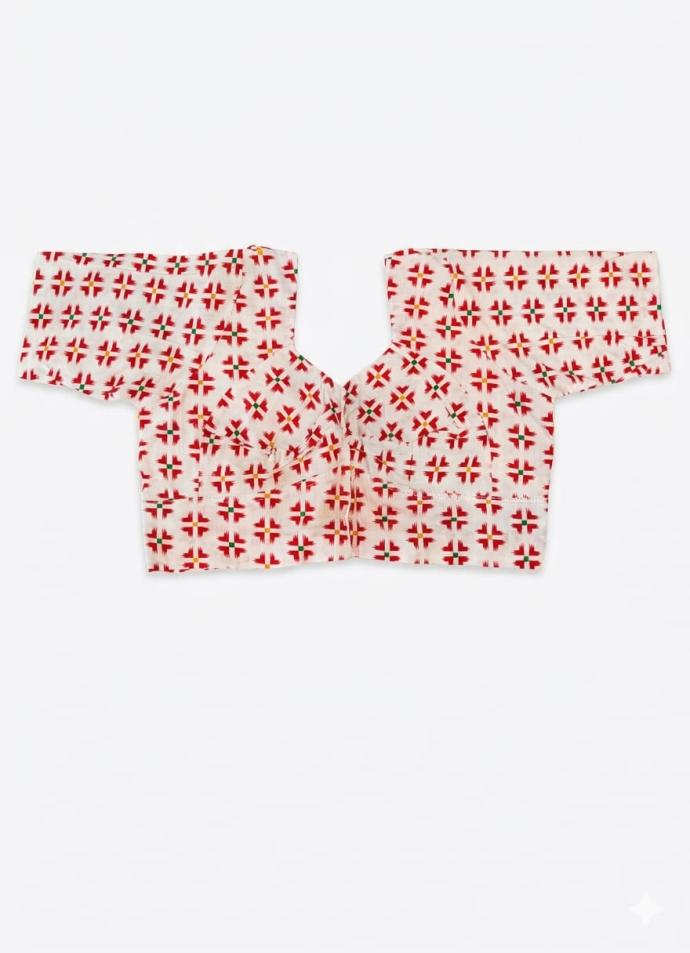 Red color half sleeve printed cotton blouse
