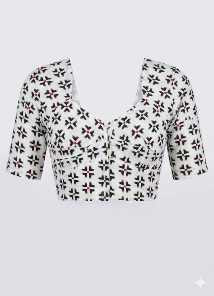 Black color half sleeve printed cotton blouse