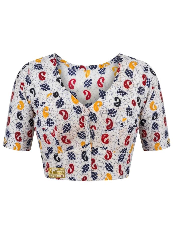 Multicolor short sleeve cotton blouse