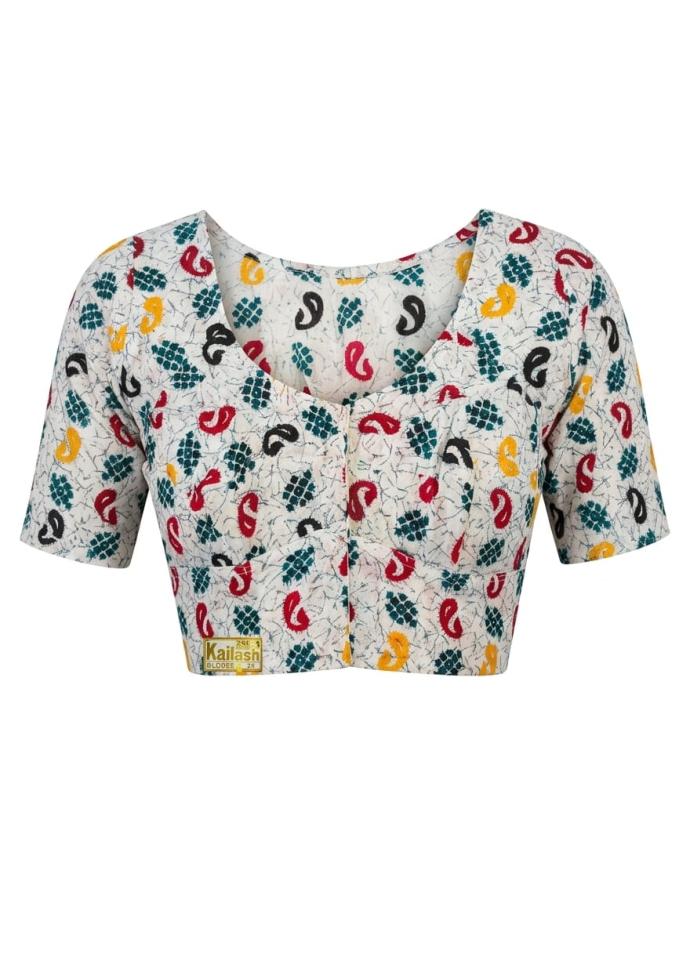 Multicolor short sleeve cotton blouse S