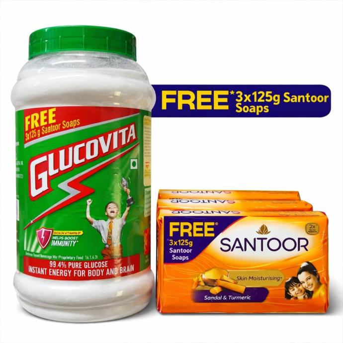 Glucovita powder 1 kg with free santoor soaps 3 x 125 gm