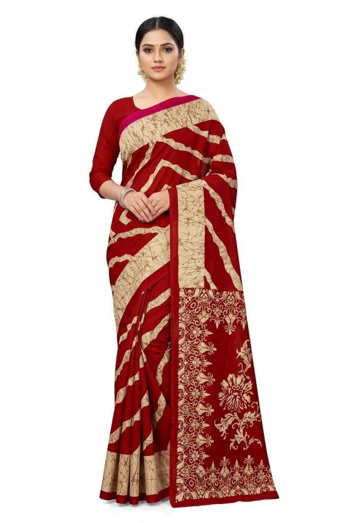 Maroon color cotton printed saree SJ