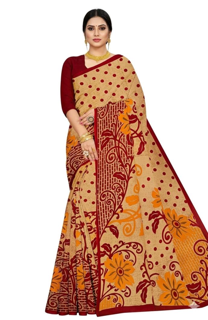 yellow color cotton printed saree SJ