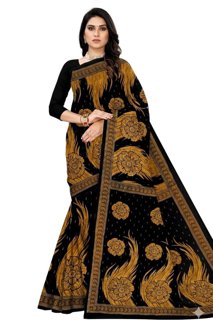 Black color cotton printed saree SJ
