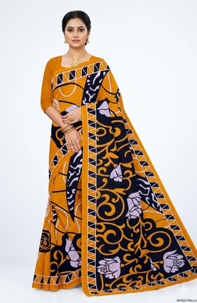 Yellow hand batik print saree for women's