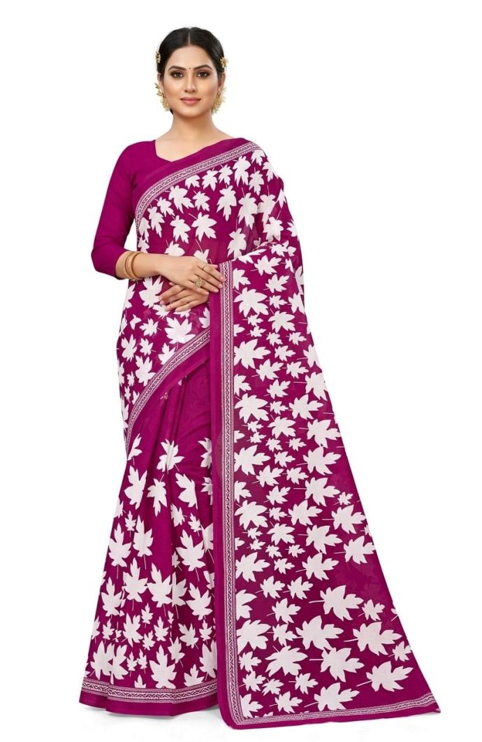 Purple color floral printed cotton saree SJ