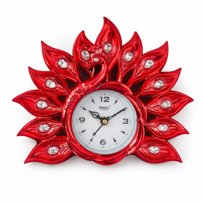 Red colour peacock wall clock