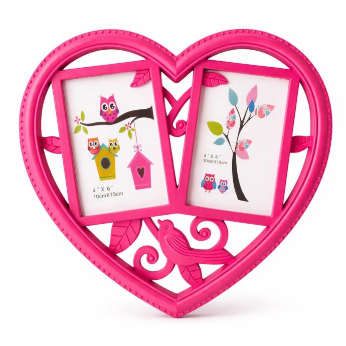 Pink heart shaped double photo frame
