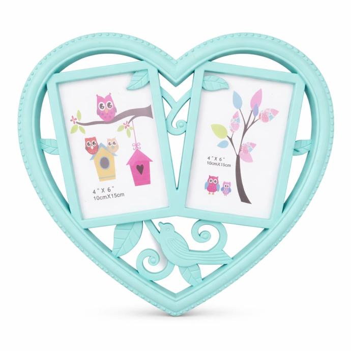 Mint heart shaped double photo frame