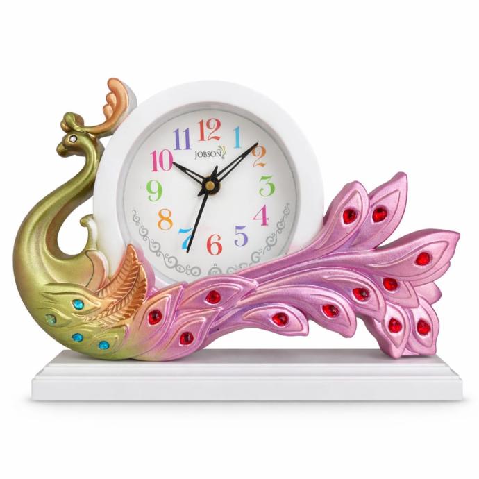 Beautiful Peacock Table Clock, Stylish Analog Desk Clock, Manual Adjustment, Easy Battery Replacement, Ideal for Home and Office