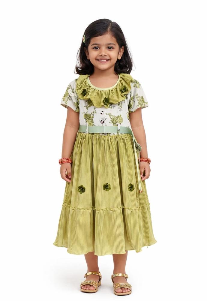 Green colour floral printed frock