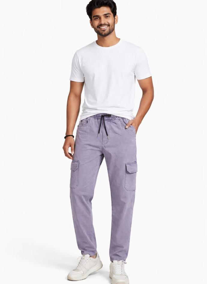 Light blue denim 5 pocket cargo joggers light weight pant pack of 1