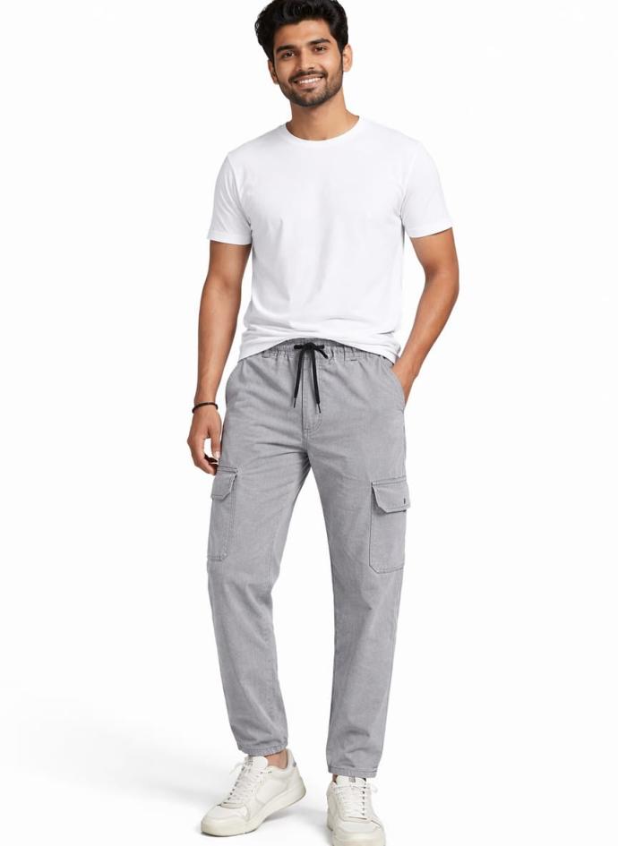 Buy grey color denim 5 pocket cargo joggers light weight pant pack of 1
