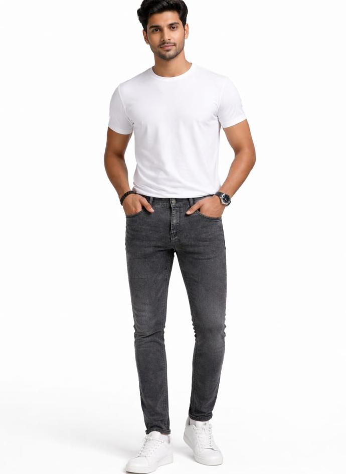 Denim black color slim fit stretchable jeans for men