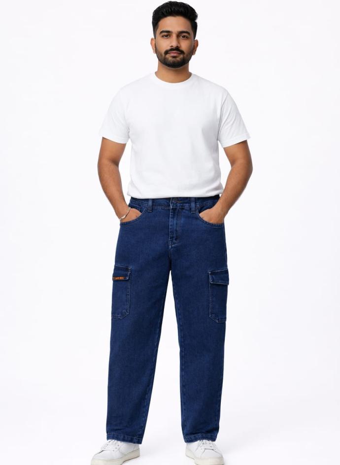 Blue color baggy cargo jeans for men