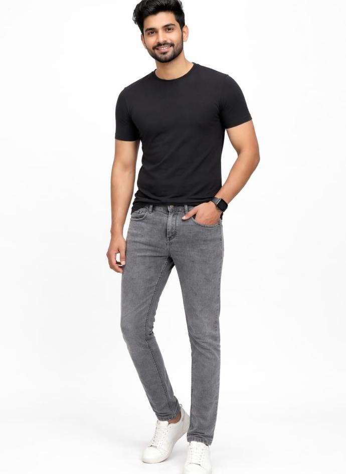 Men denim light grey color slim fit stretchable jeans