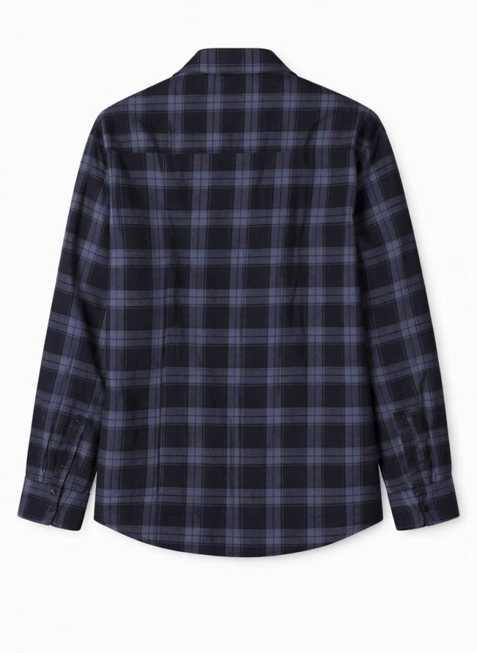 Navy blue and black cotton check shirt for men