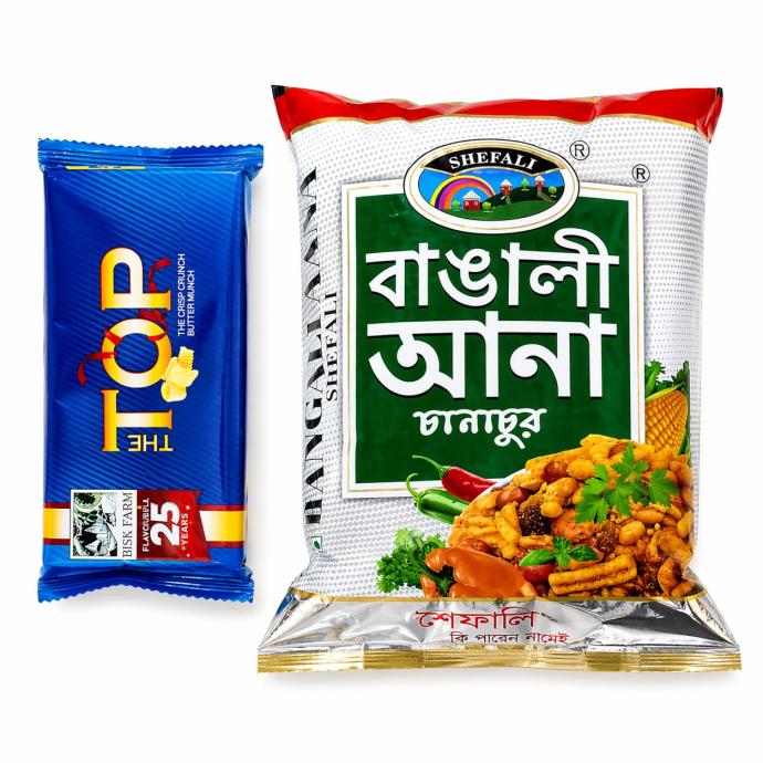 Bangali anna 500 gm chana chur with bisk farm top biscuit pack of 2