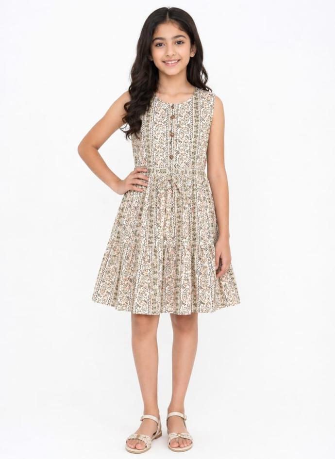 Girls  Cotton Mini Green Dress