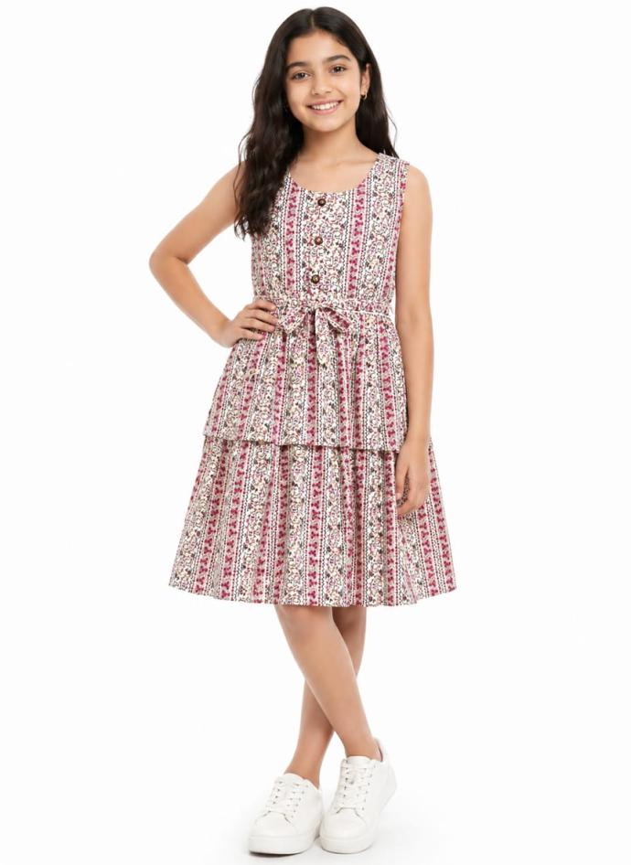 Pink color cotton mini dress for girl's