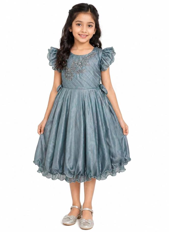 Teal blue color cute dress frock for girls