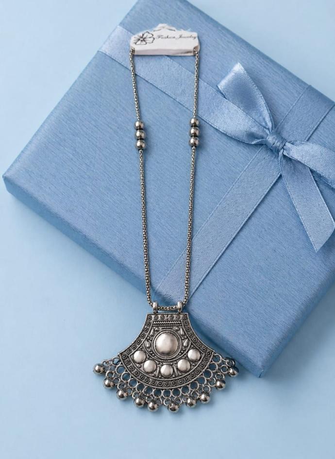 Silver oxidised necklace for girls
