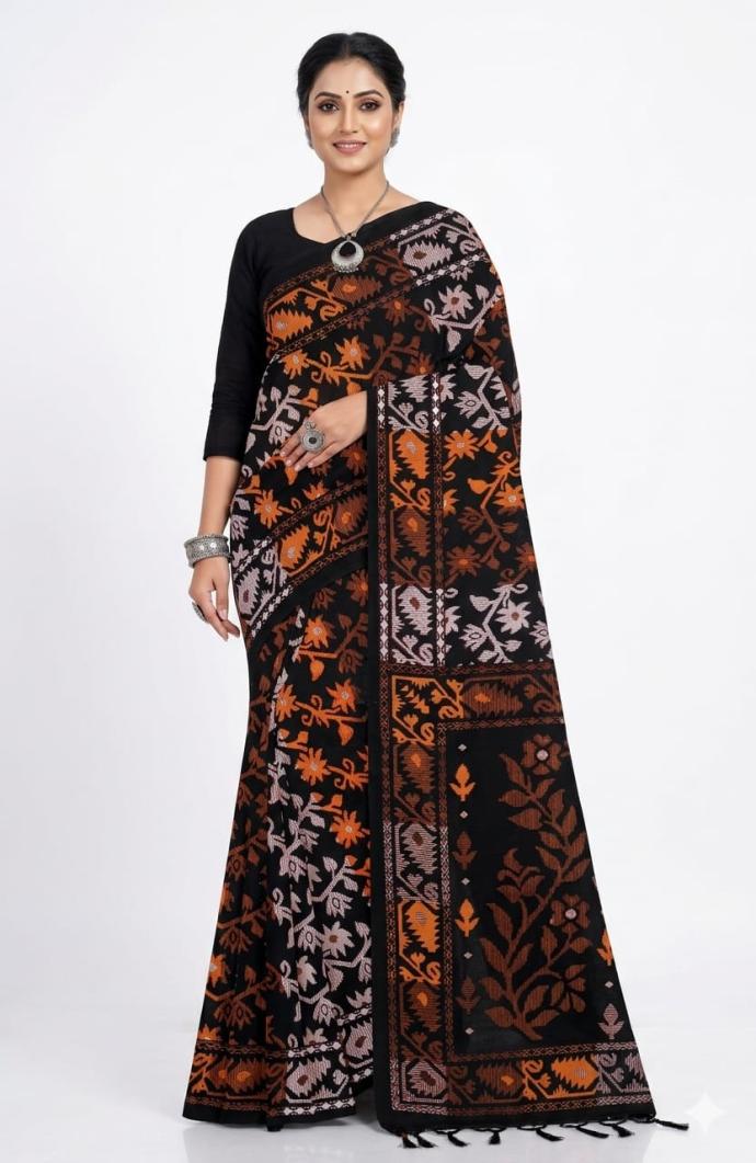 Stylish yellow color printed cotton saree for women