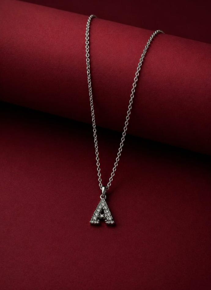 A letter silver colored pendant necklace for men and women